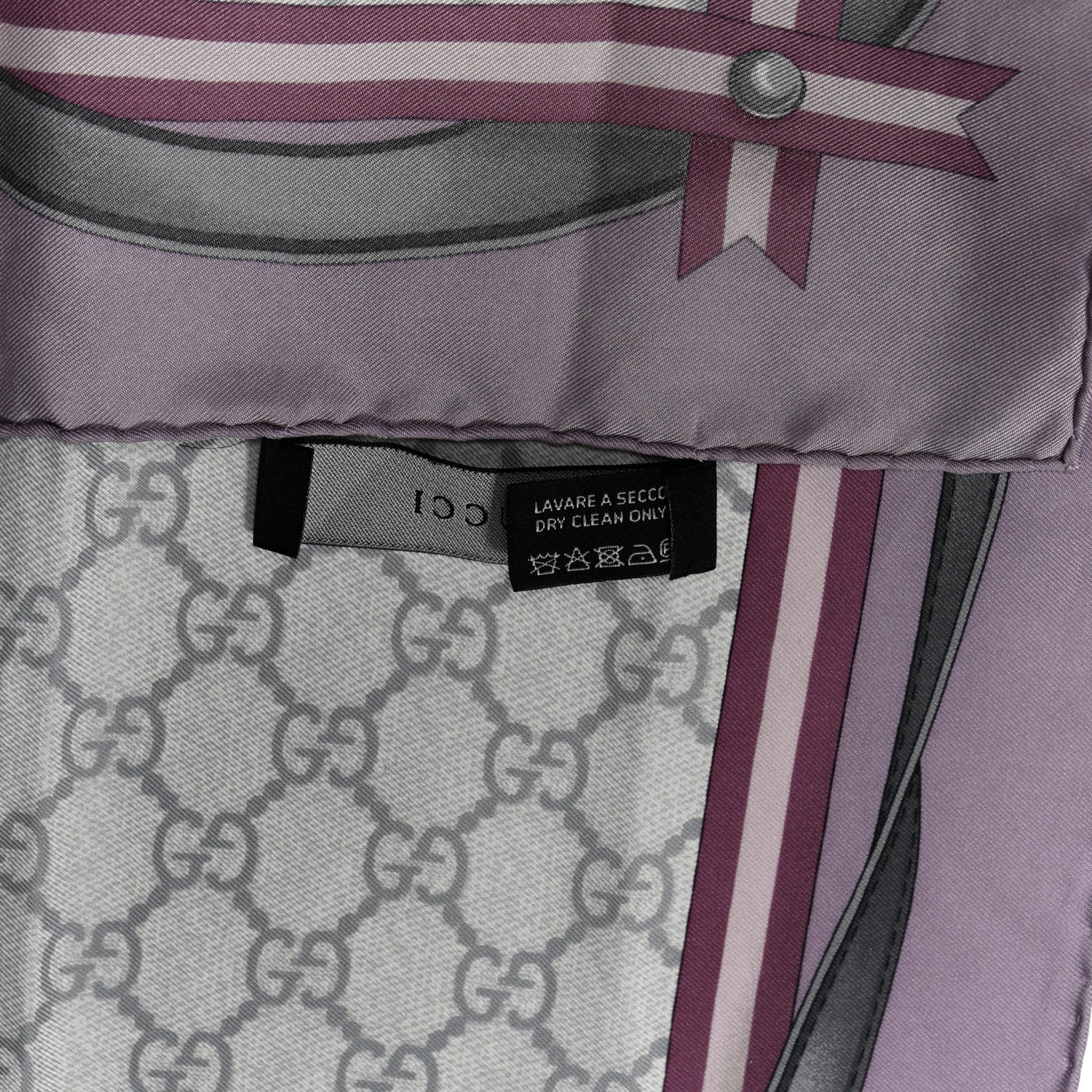 Gucci Silk GG Monogram Horsebit Scarf Purple Gray 2 of 4