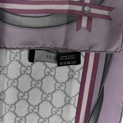 Gucci Silk GG Monogram Horsebit Scarf Purple Gray 2 of 4
