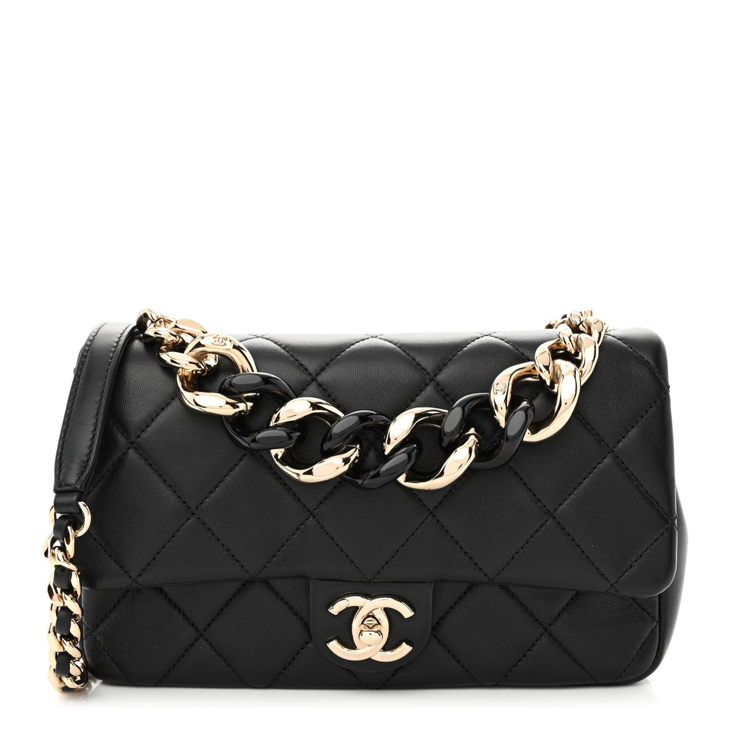 Lambskin Quilted Resin Bi-Color Chain Flap Bag Black