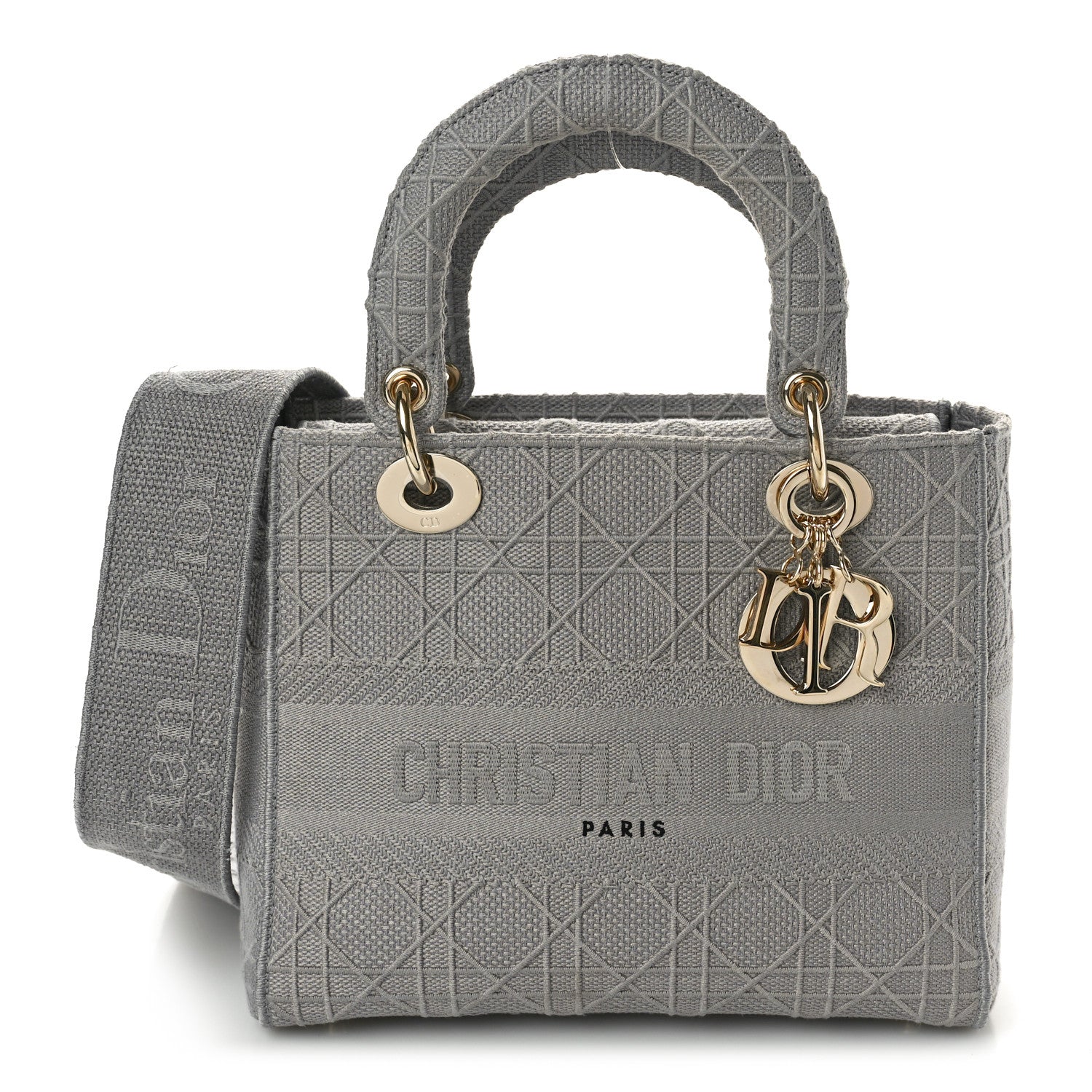 Christian Dior Canvas Embroidered Cannage Medium Lady D-Lite Gray 1 of 13