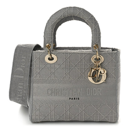 Christian Dior Canvas Embroidered Cannage Medium Lady D-Lite Gray 1 of 13