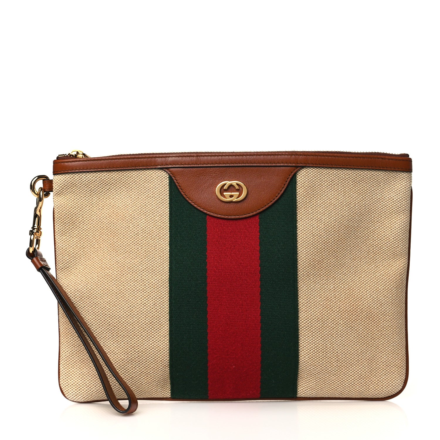 Gucci Vintage Canvas Web Pouch Sand Cuir 1 of 7