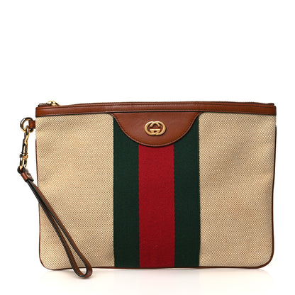 Gucci Vintage Canvas Web Pouch Sand Cuir 1 of 7