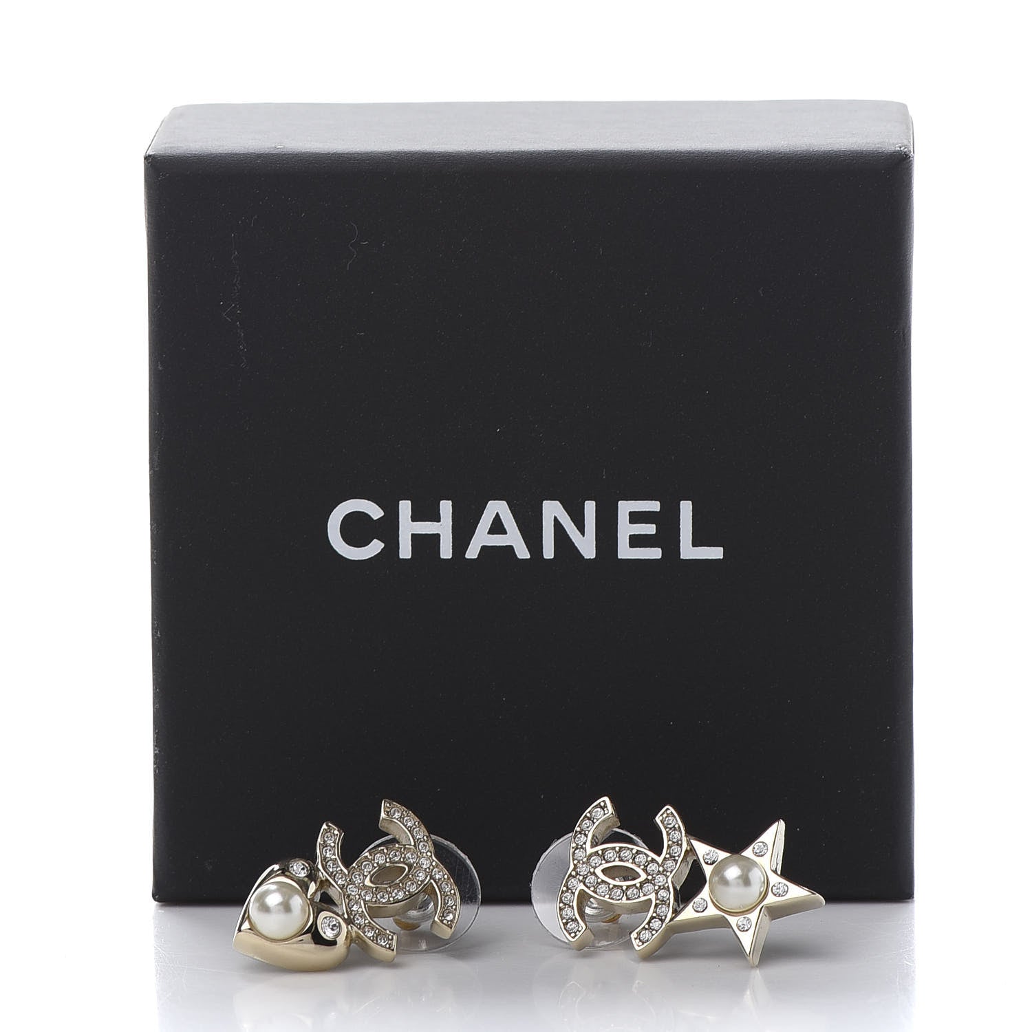 Chanel Crystal Pearl Charming Winter CC Star Heart Earrings Gold 5 of 5