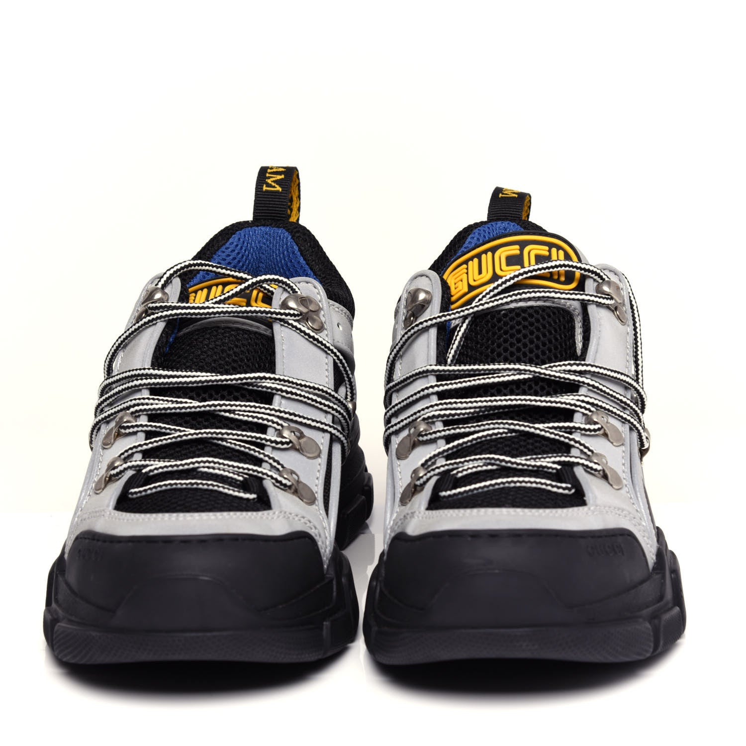 Gucci X SEGA Mesh Technical Canvas Calfskin Reflective Mens Flashtrek Sneakers 6 Silver Black 2 of 10
