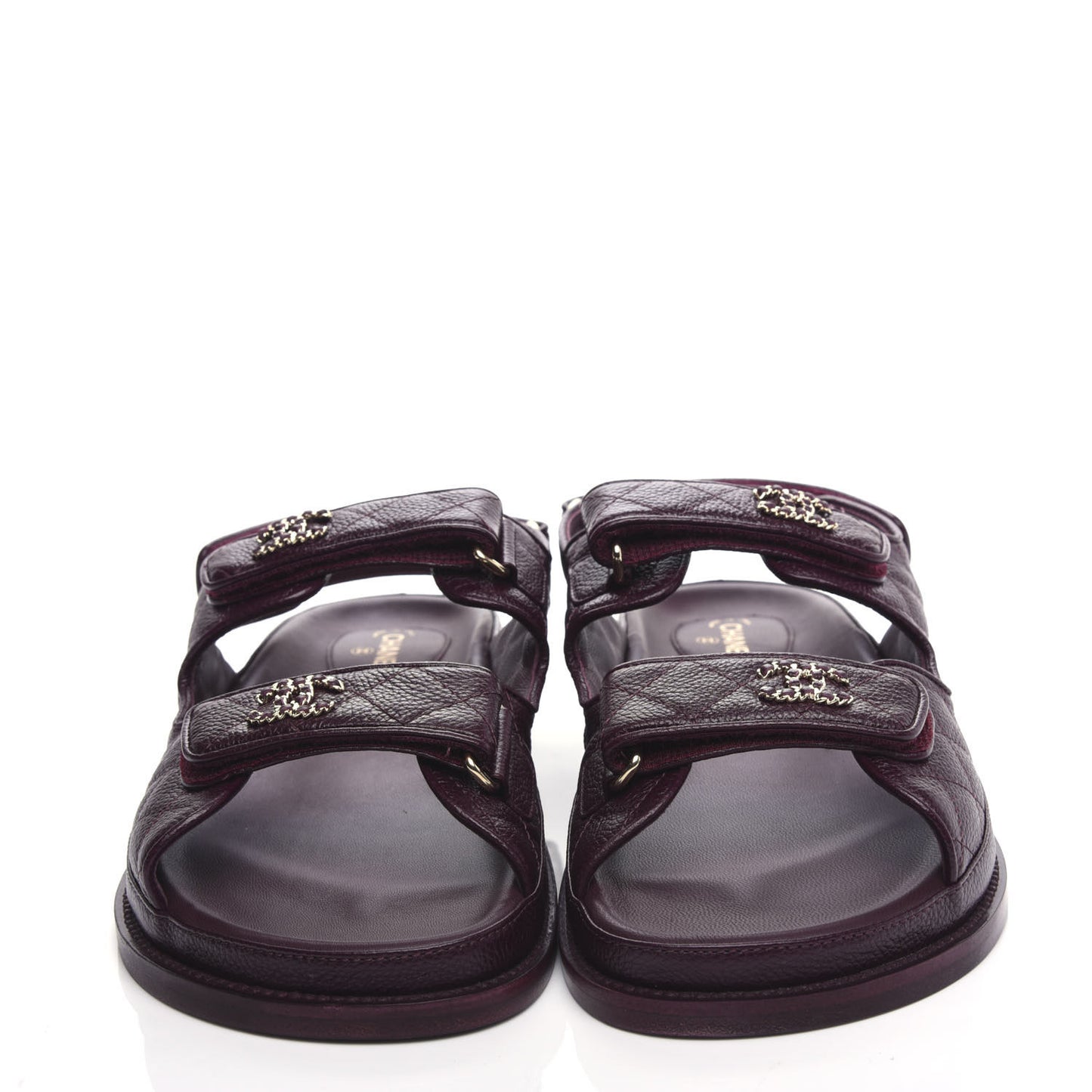 Grained Calfskin Quilted Velcro Dad Sandals 41 Burgundy
