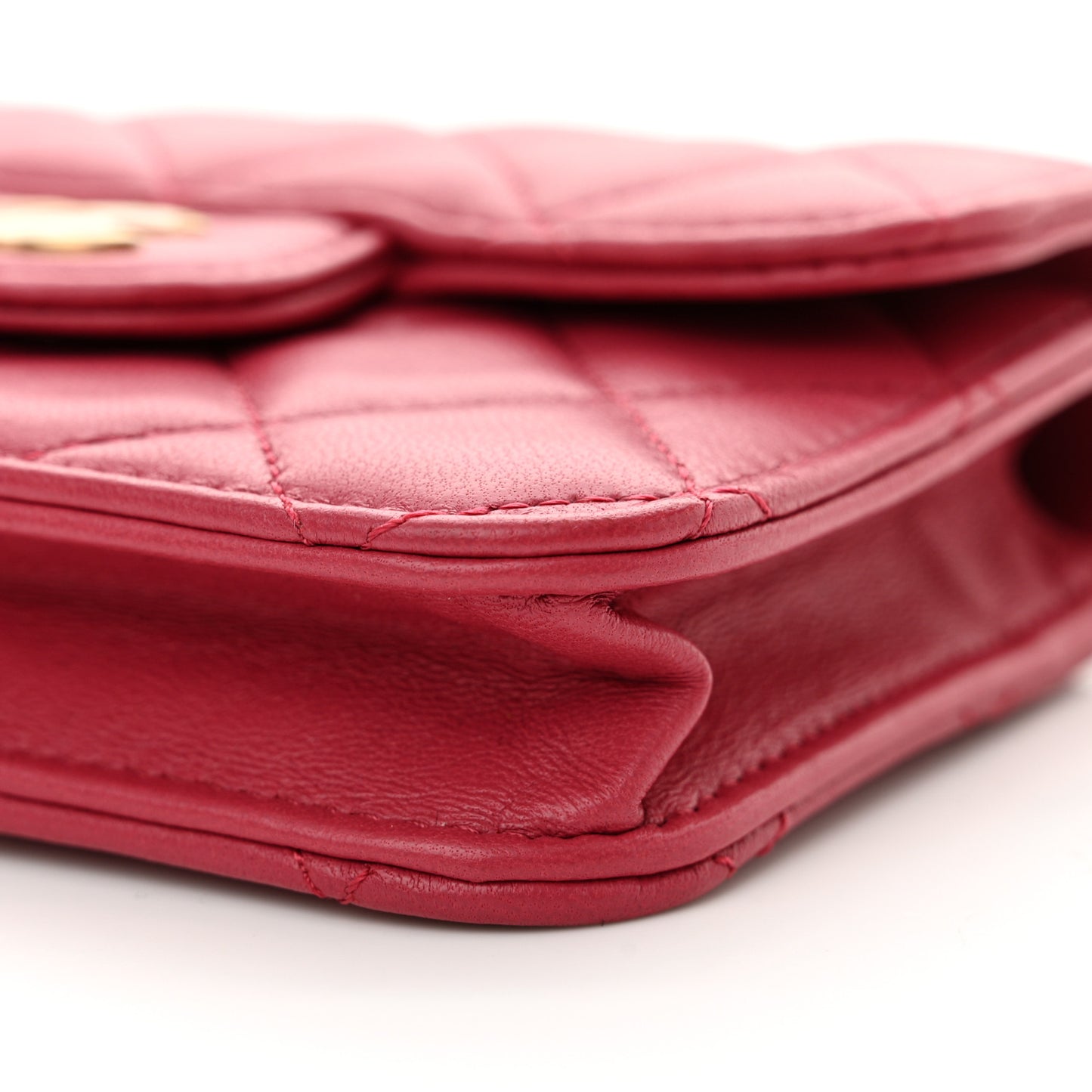 Lambskin Quilted Top Handle Flap Coin Purse With Chain Dark Pink