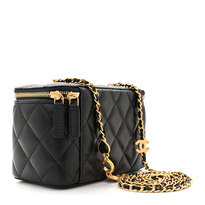 Chanel Lambskin Enamel Quilted Small Coco Hearts Vanity Case With Chain Black 2 of 10