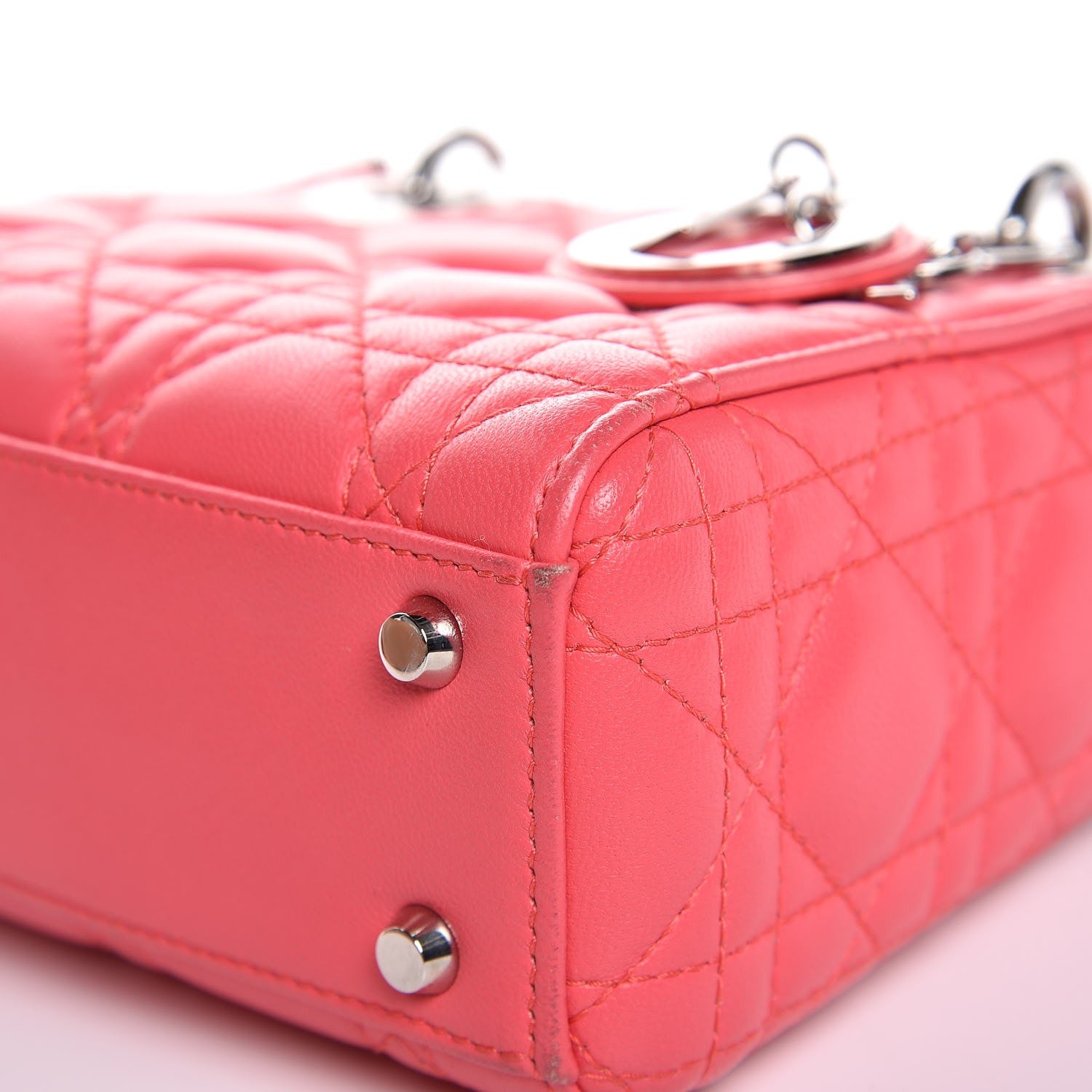 Christian Dior Lambskin Cannage Mini Lady Dior Coral 9 of 11