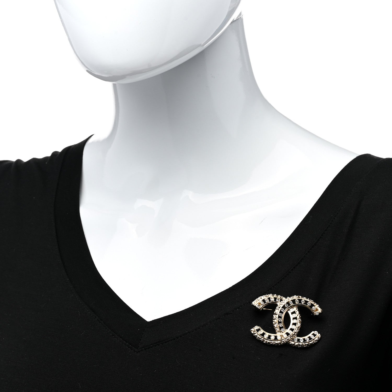 Chanel Metal Crystal CC Brooch Light Gold 2 of 5
