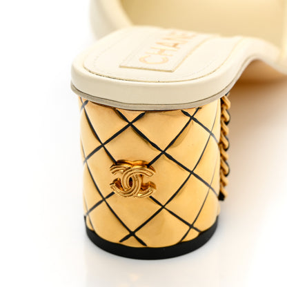 Chanel Lambskin Chain CC Mules 38 White Gold 7 of 13