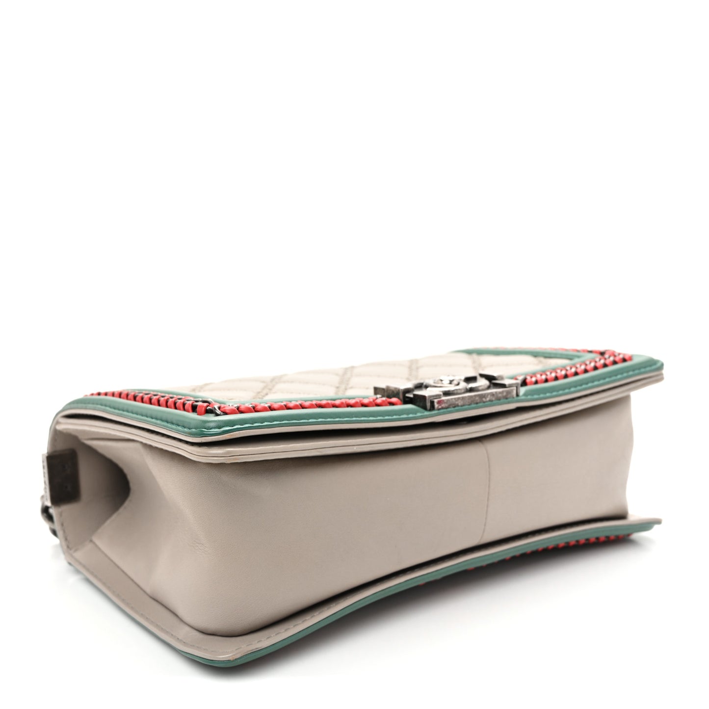 Lambskin Quilted Medium Top Handle Boy Flap Grey Green Red