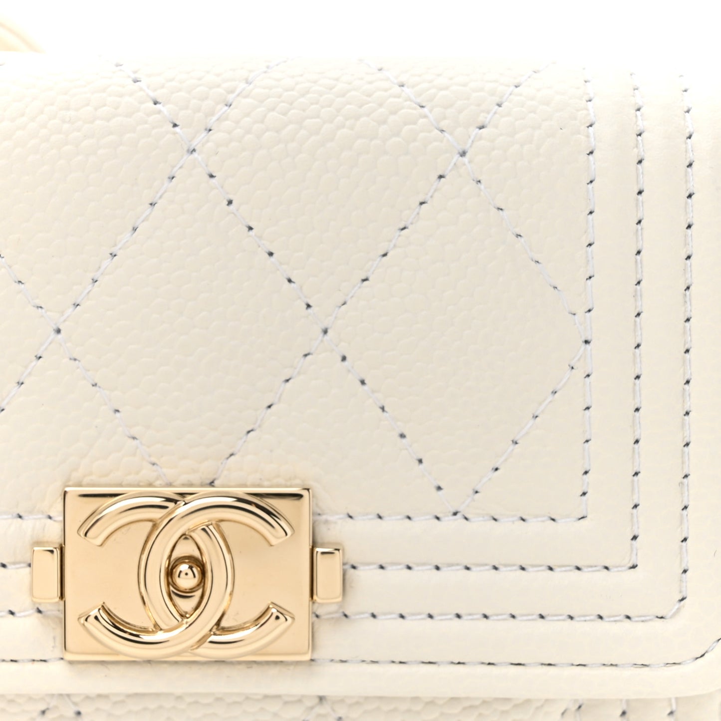 Caviar Quilted Boy Card Holder On Chain White