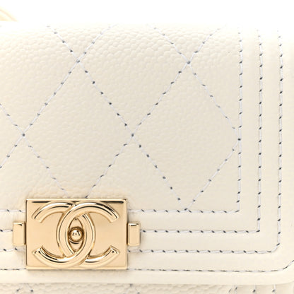 Chanel Caviar Quilted Boy Card Holder On Chain White 9 of 12