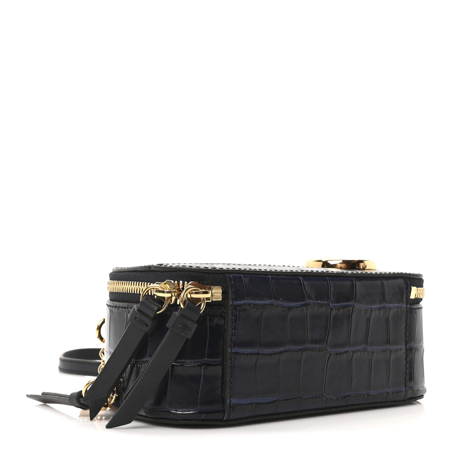 Calfskin Crocodile Embossed Mini C Vanity Bag Full Blue