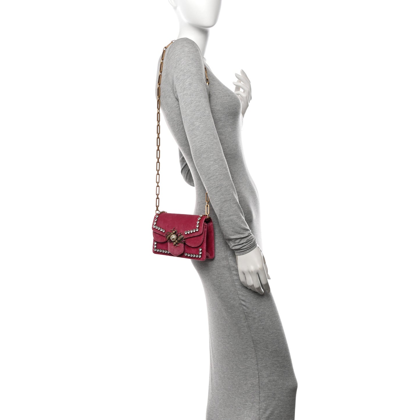 Velvet Crystal Mini Bee Broadway Shoulder Bag Light Raspberry Rose