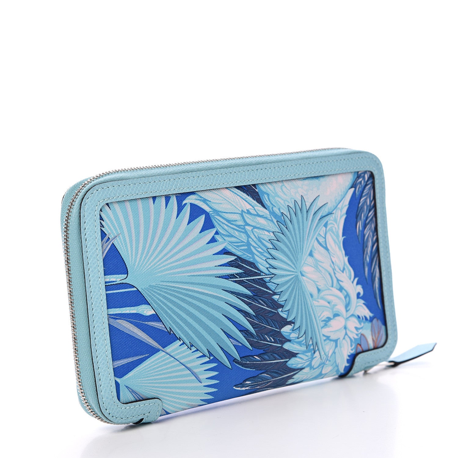Hermes Epsom Printed Silk Flamingo Party Soie-Cool Wallet Mykonos Bleu Atoll 3 of 8