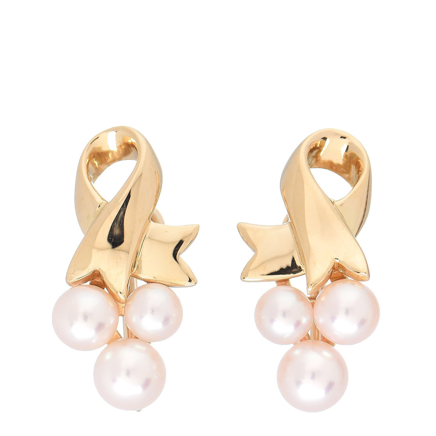 Mikimoto 18K Yellow Gold Akoya Pearl 3.5-4.5mm Ribbon Screw Back Earrings 1 of 3