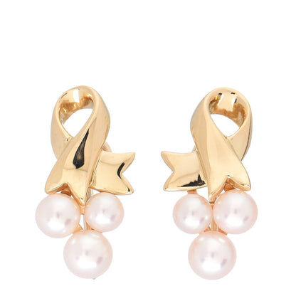 Mikimoto 18K Yellow Gold Akoya Pearl 3.5-4.5mm Ribbon Screw Back Earrings 1 of 3