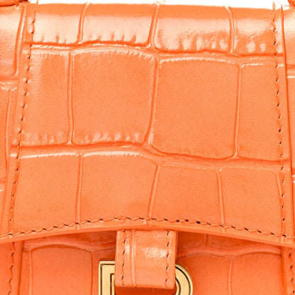 Balenciaga Shiny Calfskin Crocodile Embossed Hourglass Top Handle Bag Mini Orange 13 of 31