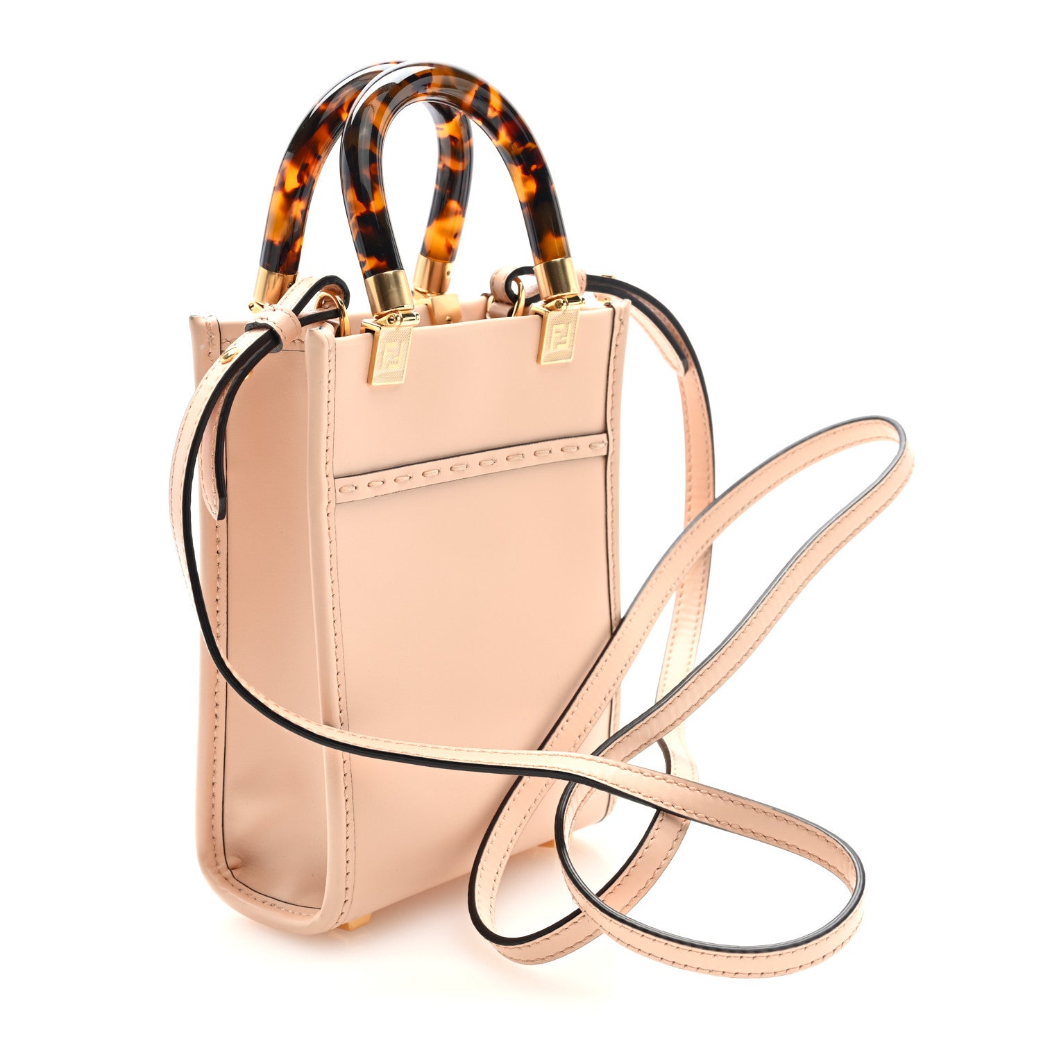 Fendi Vitello King Plexiglass Logo Embossed Mini Fendi Sunshine Shopper Tote Light Rose 3 of 10