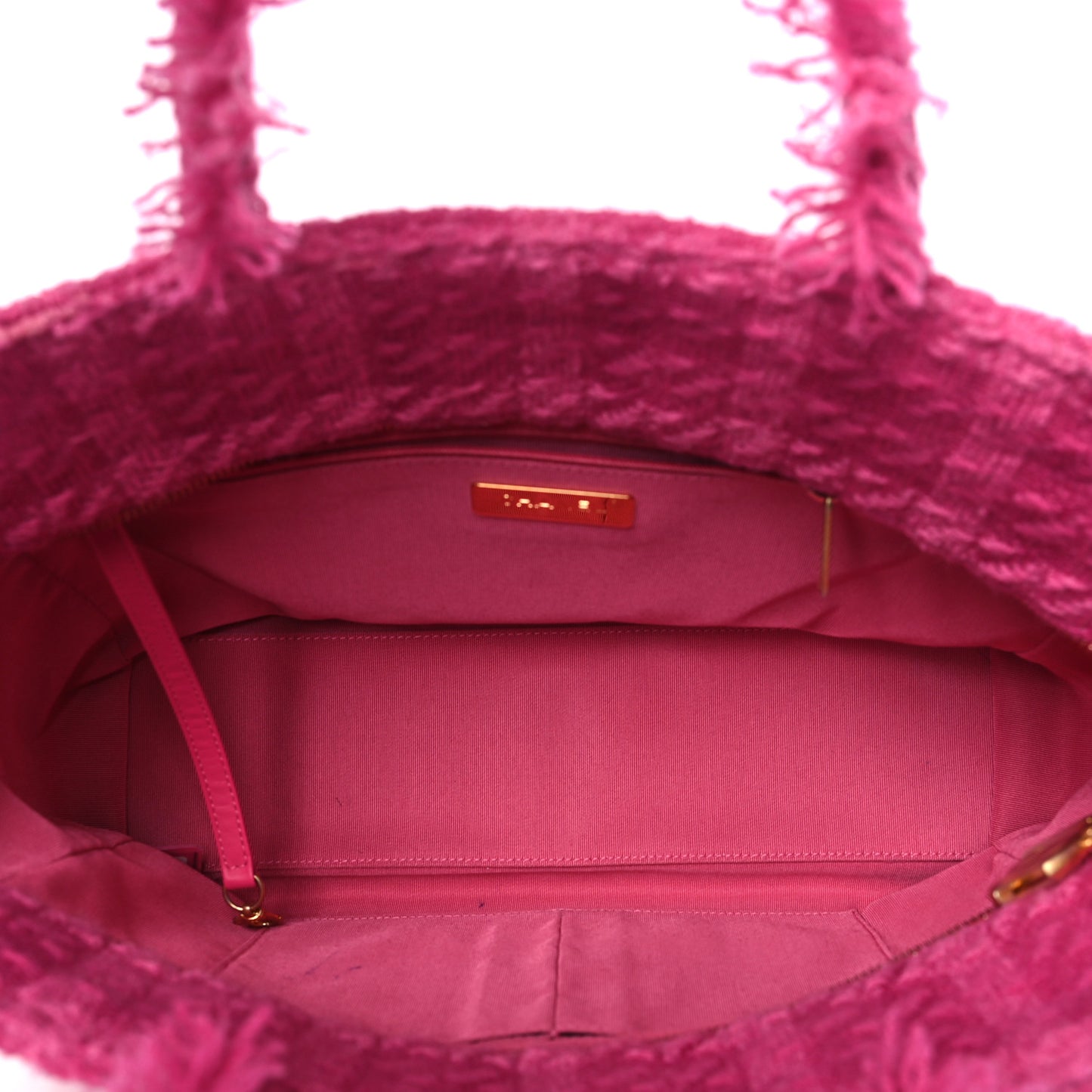 Wool Tweed Medium Zipped Shopping Tote Pink