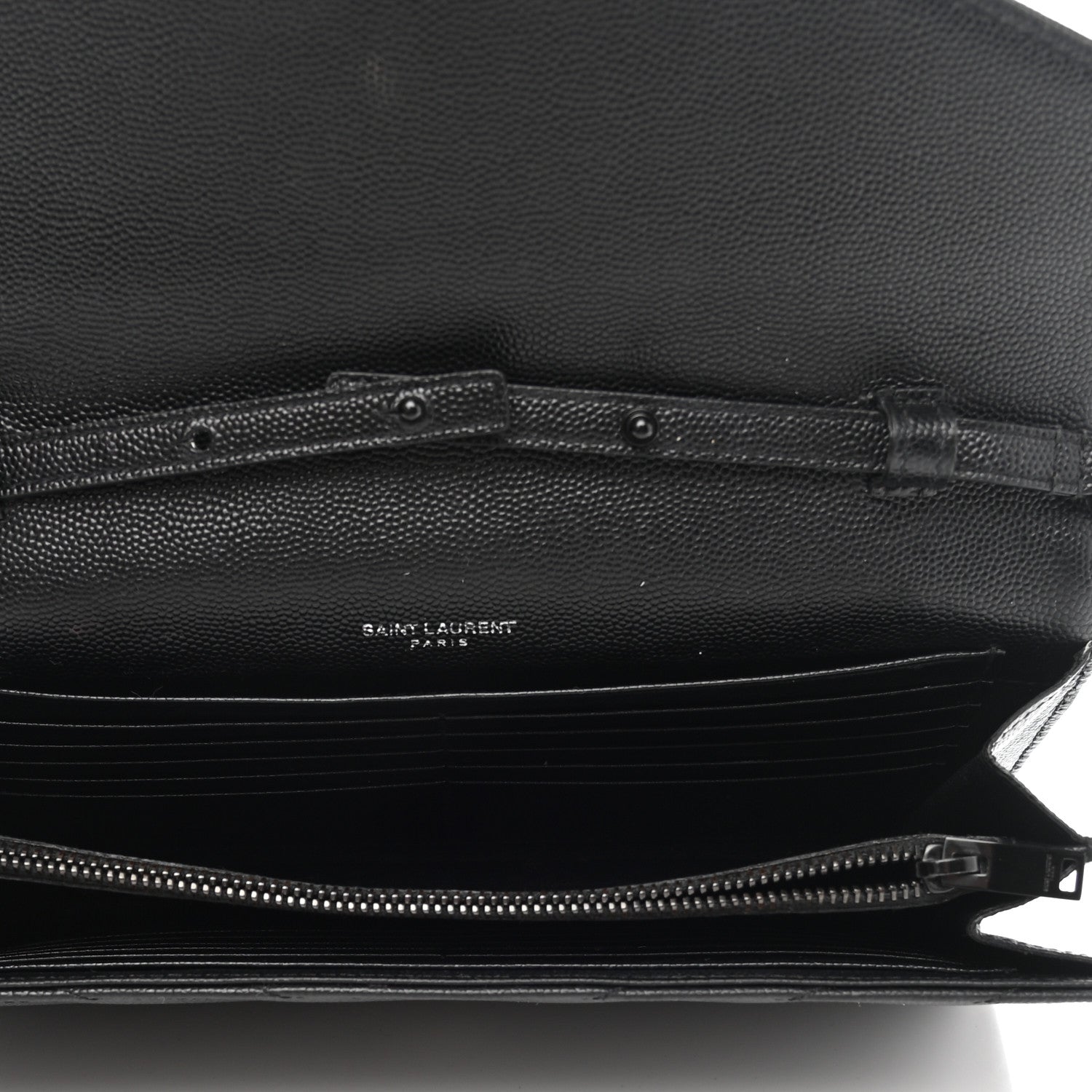 Saint Laurent Grain De Poudre Matelasse Chevron Monogram Chain Wallet Black 5 of 12