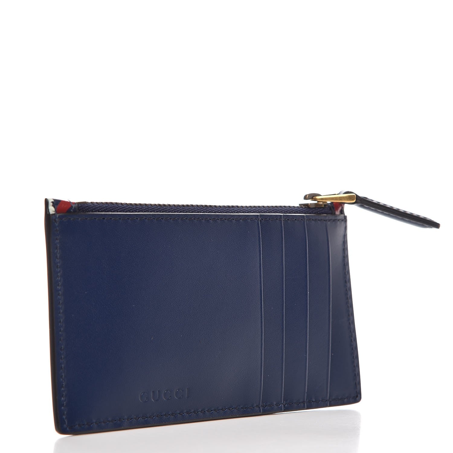 Gucci Calfskin GucciGhost Coin Case Card Holder Blue Agata Hibiscus Red 3 of 9