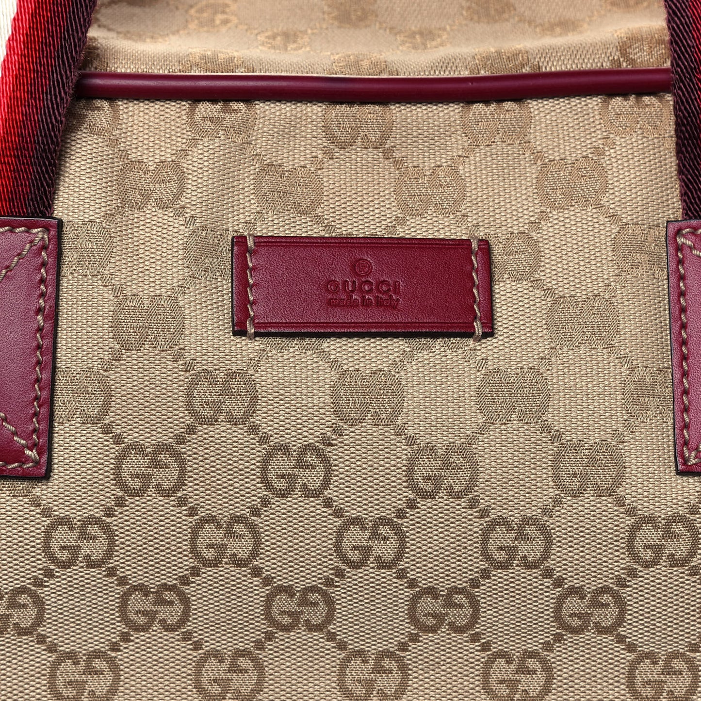 GG Monogram Web Medium Collapsable Carry On Duffle Beige Red