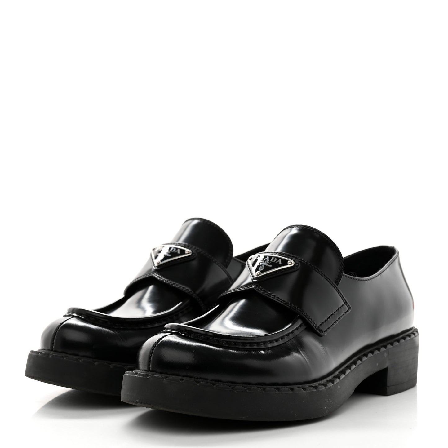 Spazzolato Metal Triangle Logo 50mm Loafers 39.5 Black