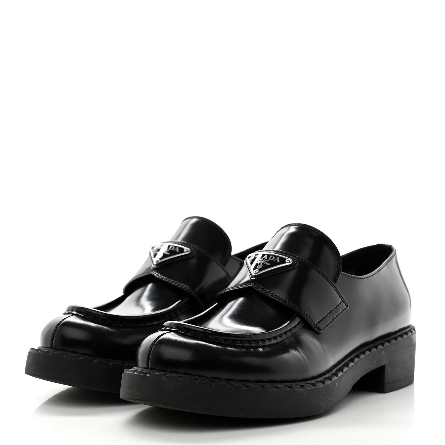 Prada Spazzolato Metal Triangle Logo 50mm Loafers 39.5 Black 3 of 10