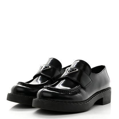 Prada Spazzolato Metal Triangle Logo 50mm Loafers 39.5 Black 3 of 10