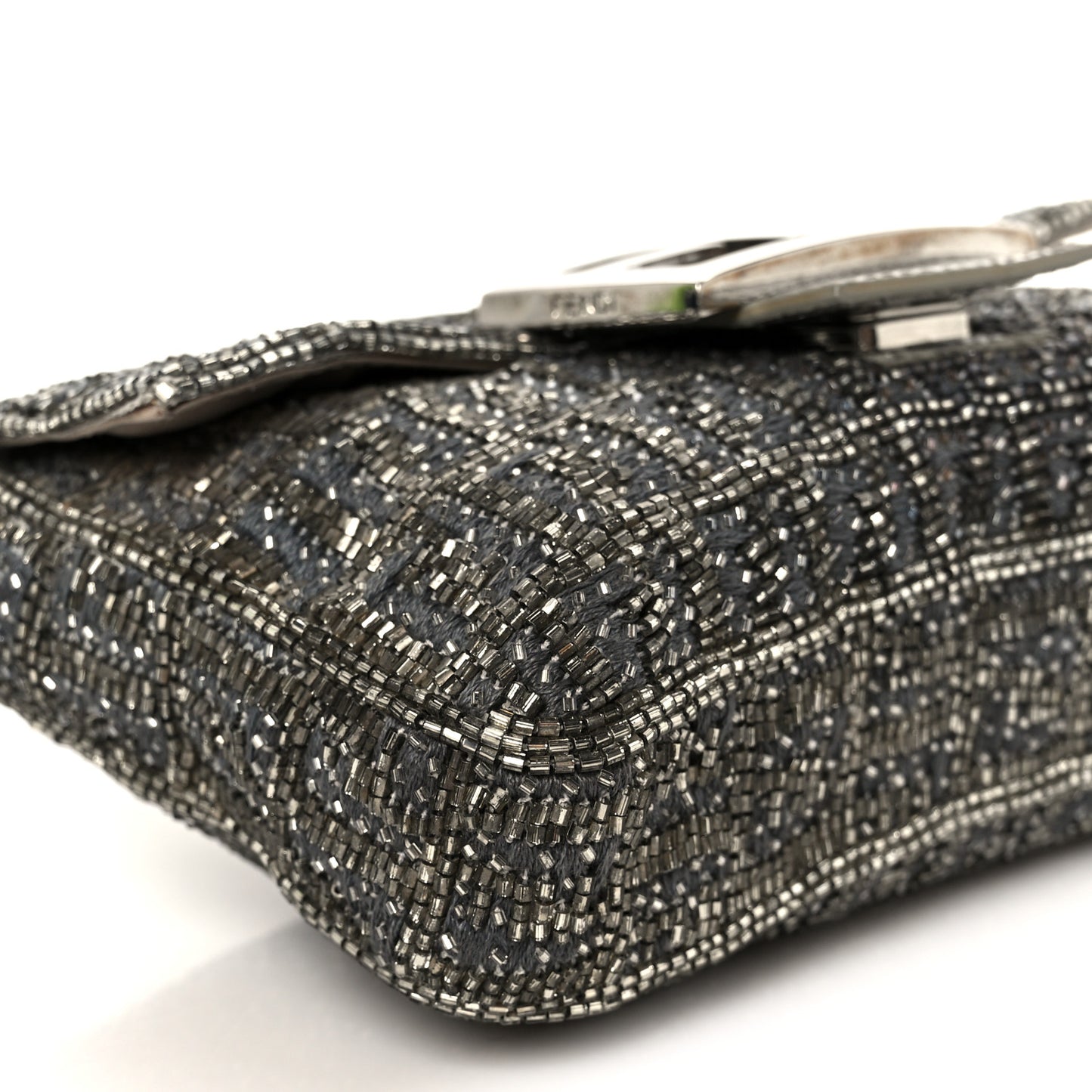 Metallic Lizard Beaded Embroidered Mini Baguette Grey