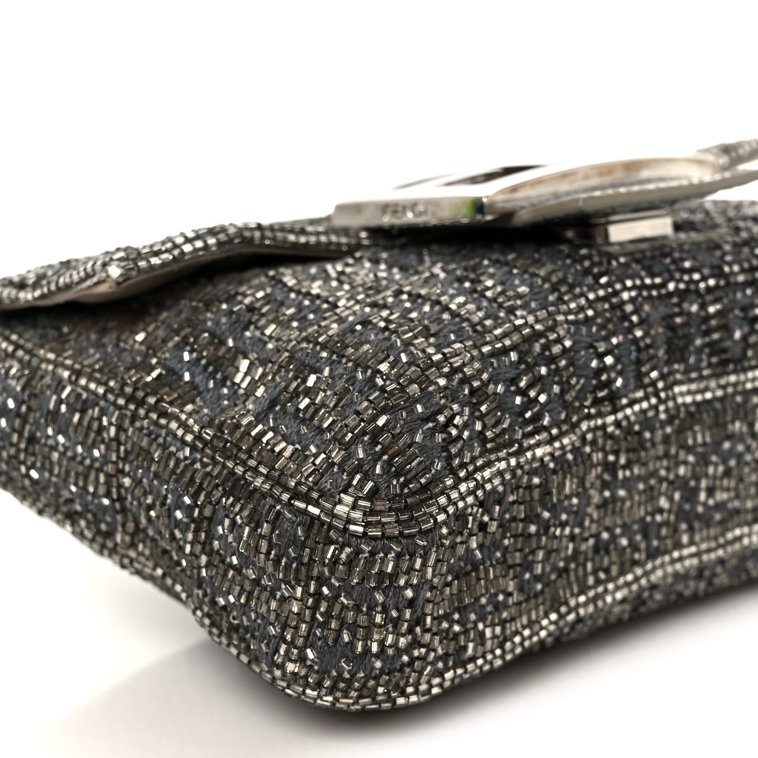 Fendi Metallic Lizard Beaded Embroidered Mini Baguette Grey 11 of 12