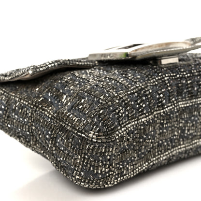 Fendi Metallic Lizard Beaded Embroidered Mini Baguette Grey 11 of 12