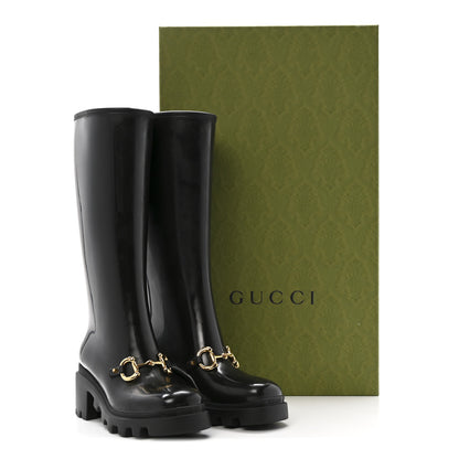 Gucci Rubber Horsebit Knee High Boots 38 Black 10 of 10