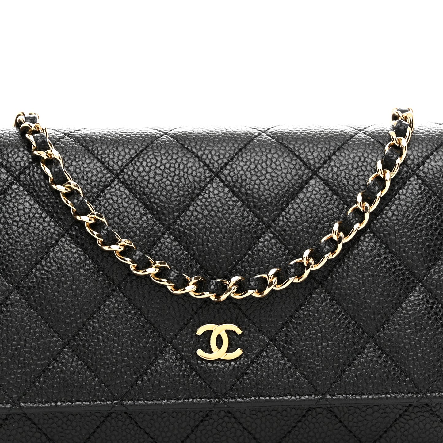 Caviar Quilted Wallet on Chain WOC Black