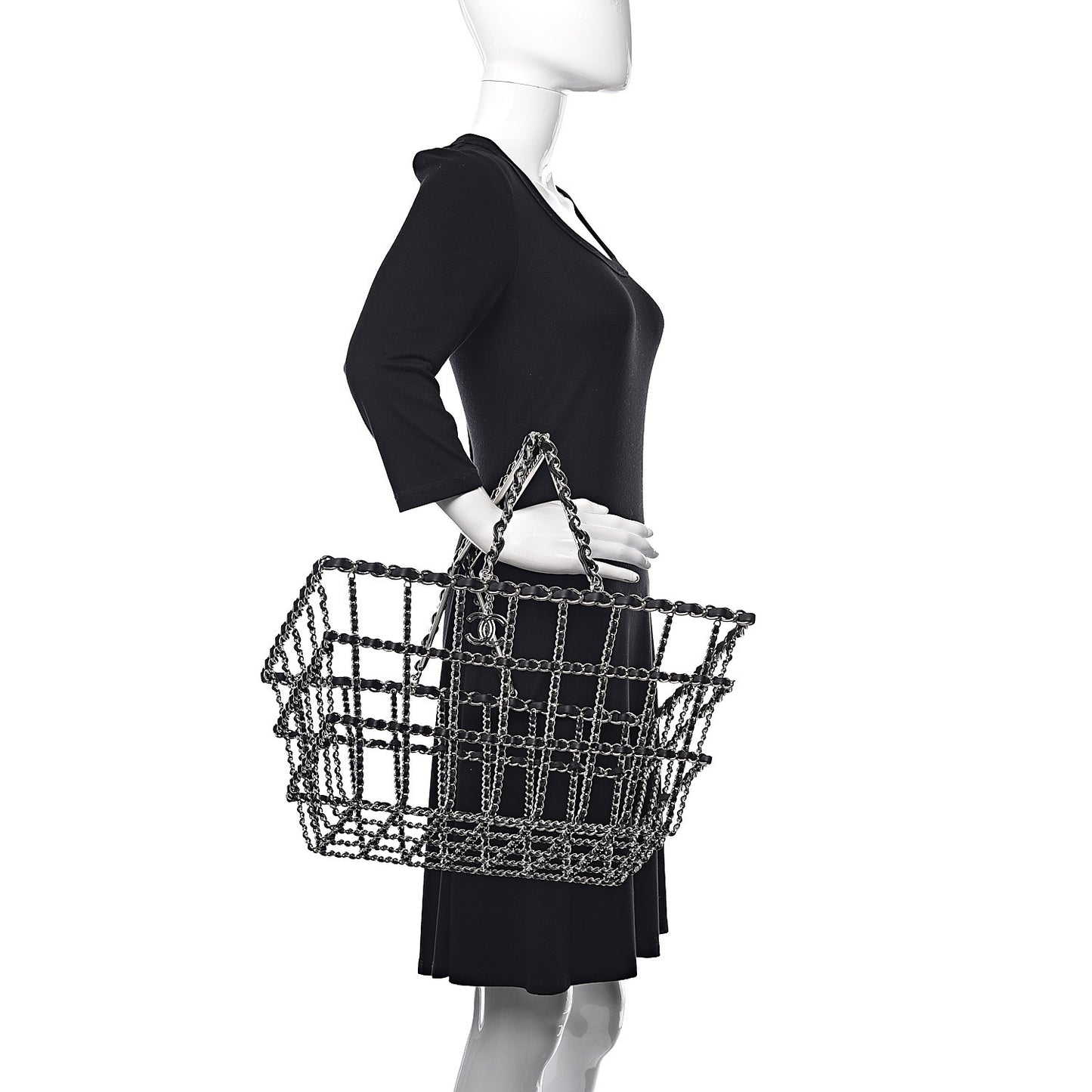 Brass Calfskin Grocery By Shopping Basket Silver