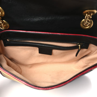 Gucci Vintage Effect Calfskin Matelasse Diagonal Striped Small Torchon GG Marmont Shoulder Bag Black Beige 5 of 10