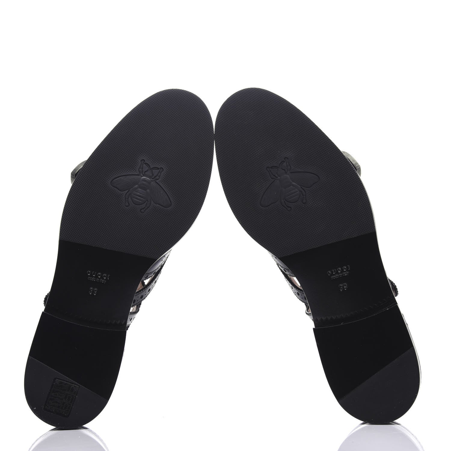 Gucci Calfskin Bee Embroidered Womens Queercore Brogue Wingtip Monk Strap Loafers 39 Black 6 of 8