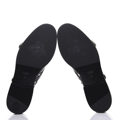 Gucci Calfskin Bee Embroidered Womens Queercore Brogue Wingtip Monk Strap Loafers 39 Black 6 of 8