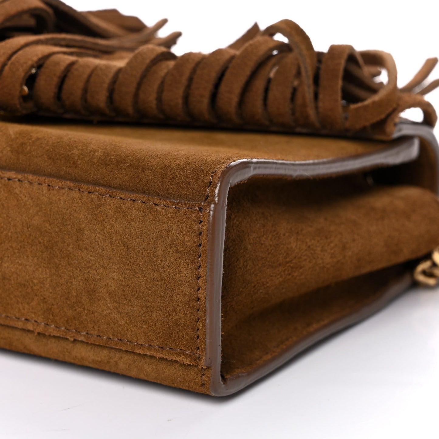 Suede Fringe Baby Monogram Satchel Light Ocre