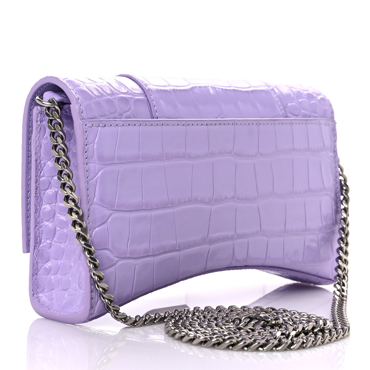 Shiny Calfskin Crocodile Embossed Hourglass Chain Bag Lilac