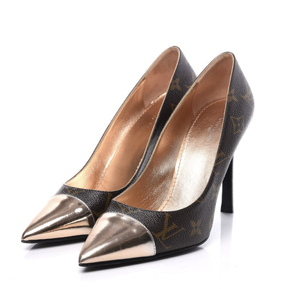 Louis Vuitton Monogram Cherie Pumps 38 Gold 2 of 12