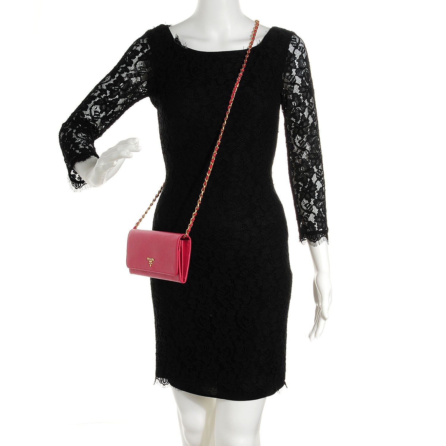 Prada Saffiano Metal Oro Chain Wallet Peonia 2 of 9