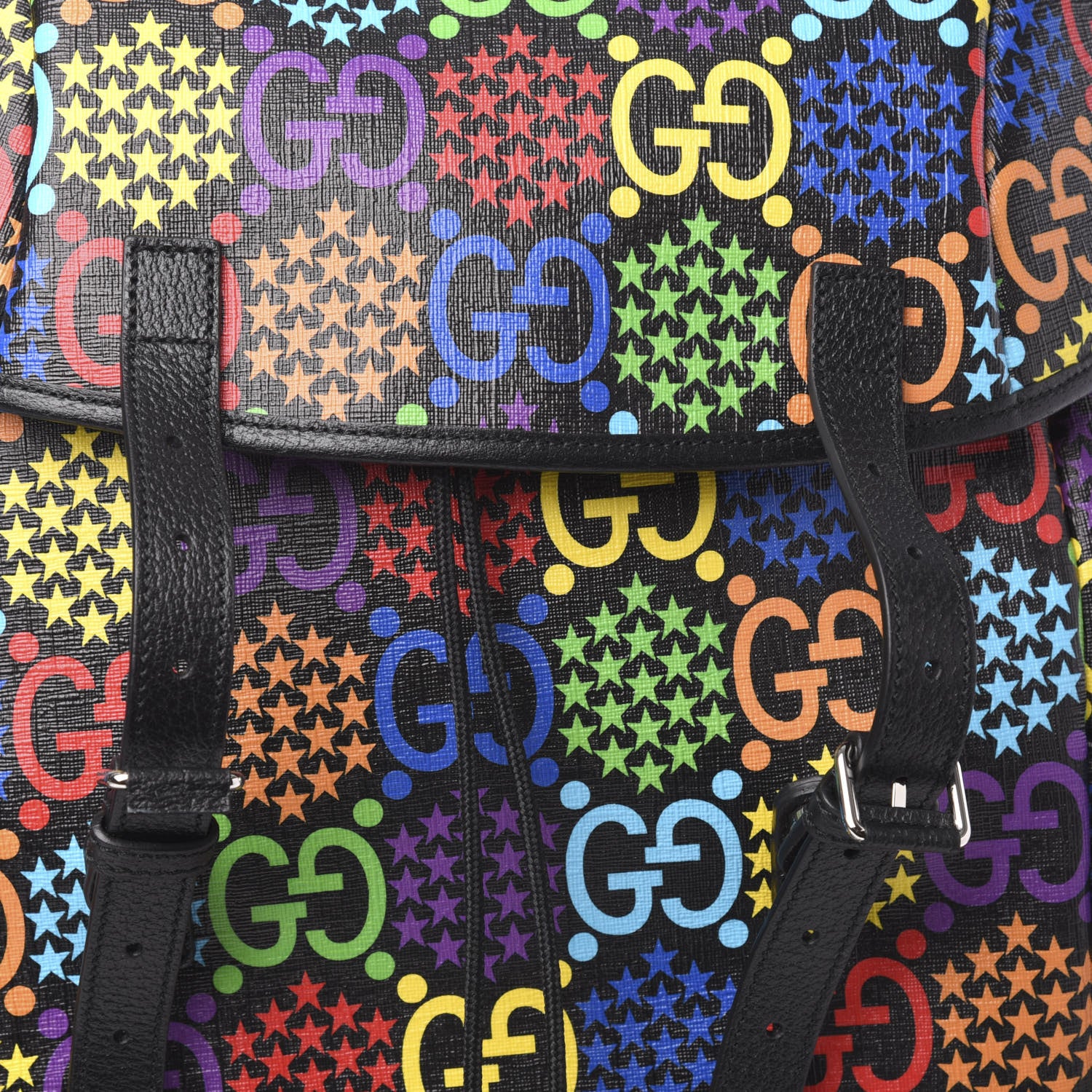 Gucci GG Supreme Monogram Psychedelic Large Double Buckle Backpack Black Multicolor 9 of 9