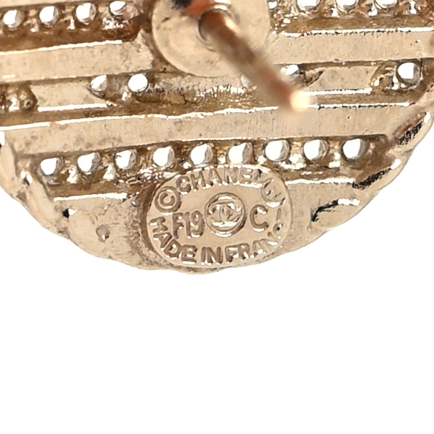 Chanel Chain CC Round Earrings Gold White 4 of 4