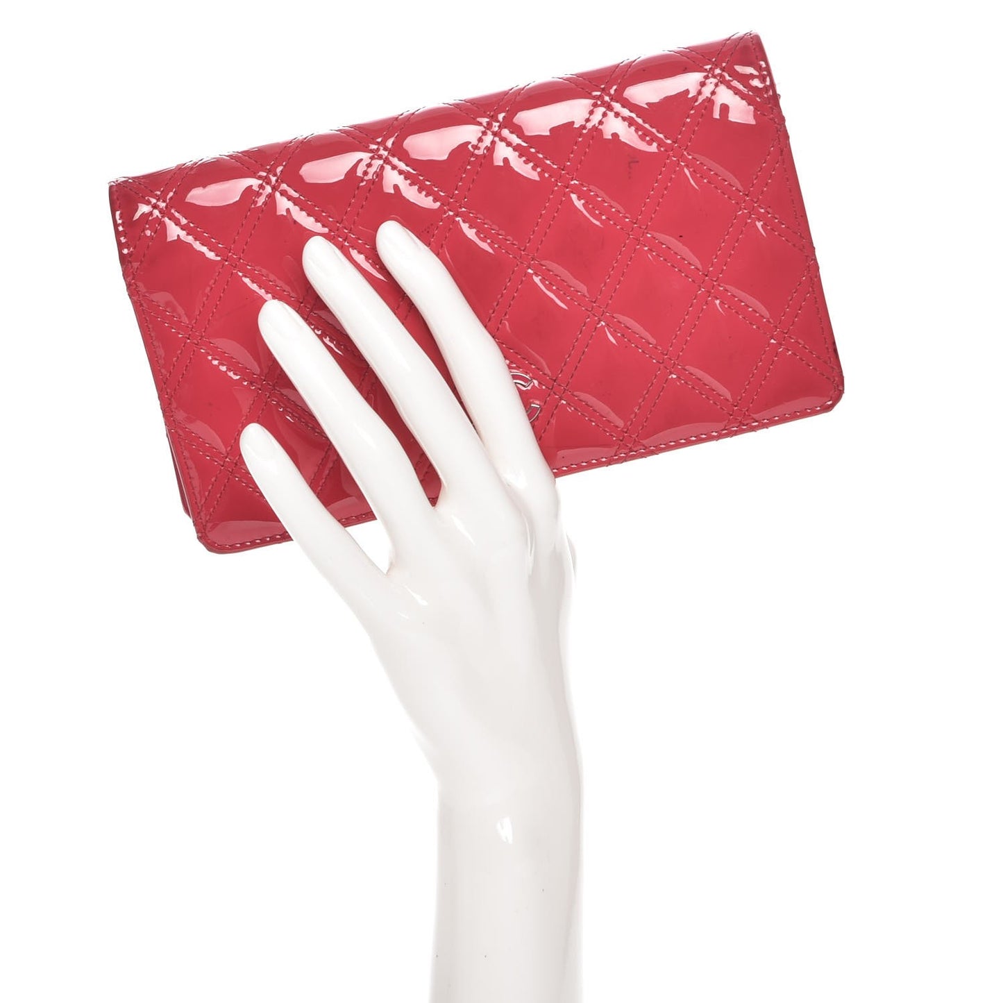 Patent Calfskin Quilted Double Stitch Yen Wallet Pink