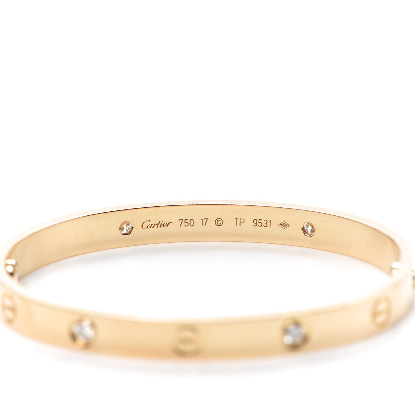 18K Yellow Gold 4 Diamond LOVE Bracelet 17