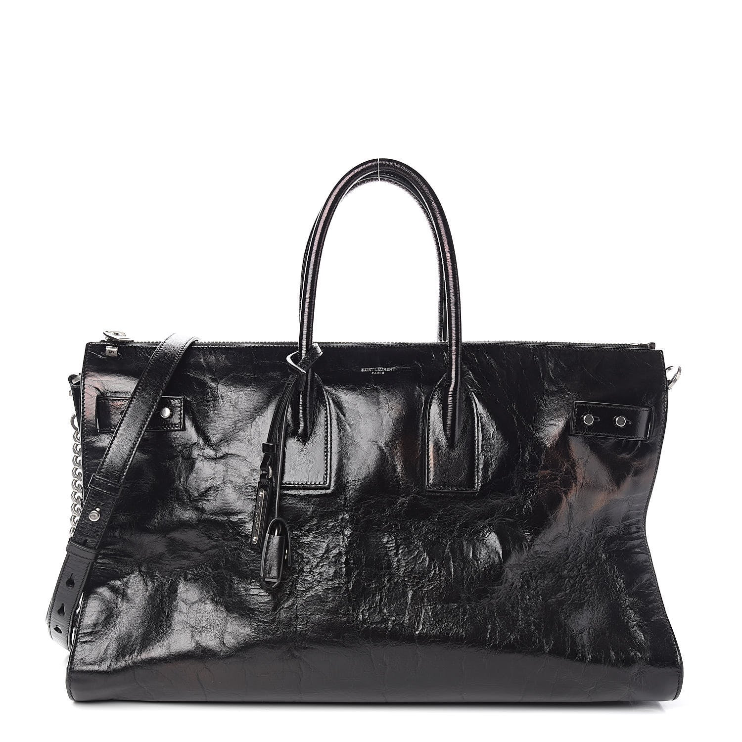 Saint Laurent Cracked Shiny Calfskin Souple 36H Sac De Jour Duffle Black 1 of 10